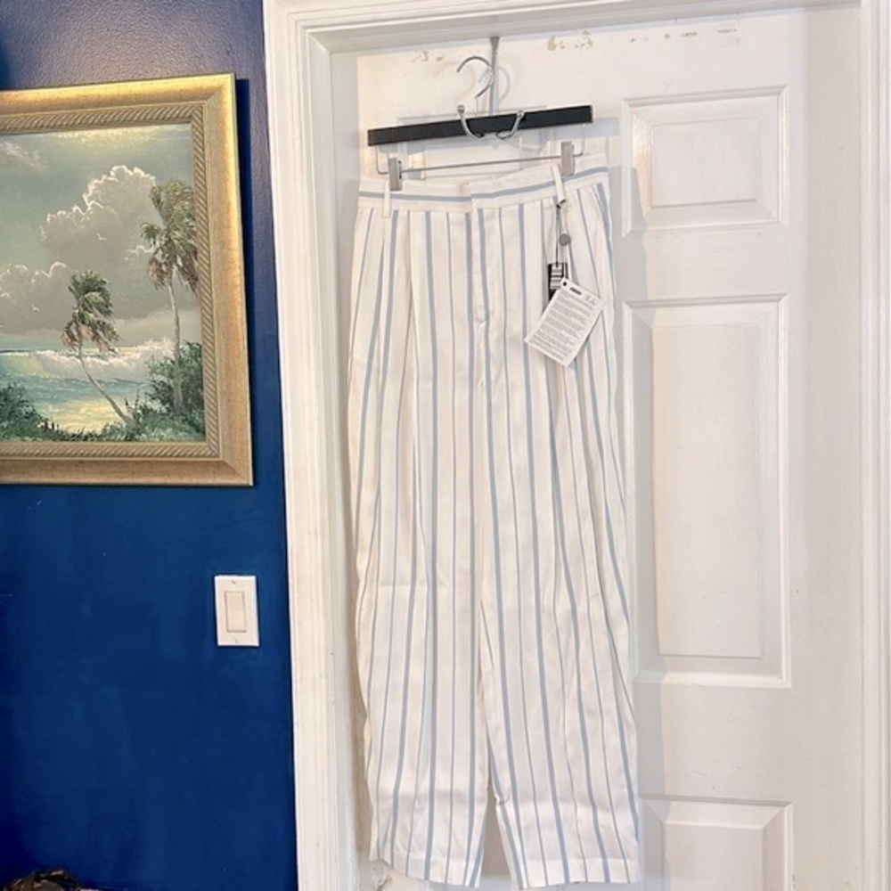 NWT Women’s Joseph Wedgewood White Linn Rayon Striped Wide Leg Pants Sz 38 (8)